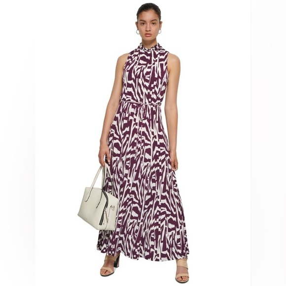 Calvin Klein Dresses & Skirts - NWT Calvin Klein Eggplant and Cream Abstract Sleeveless Print Maxi Dress (XL)